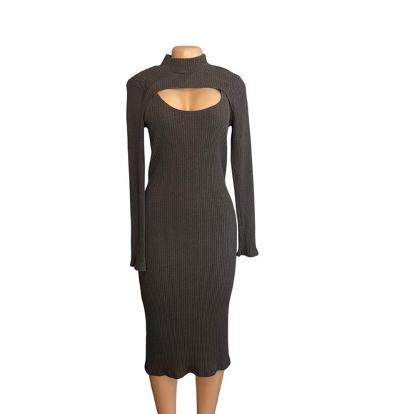 Anthropologie T.L.A Grey Mock Neck Cut Out Midi Dress - Picture 3 of 14